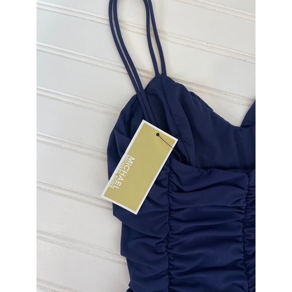 NWOT Michael Kors Swimsuit Navy Blue Ruched Strappy V-Neck 1 PC One Piece Sze XS - Picture 4 of 8